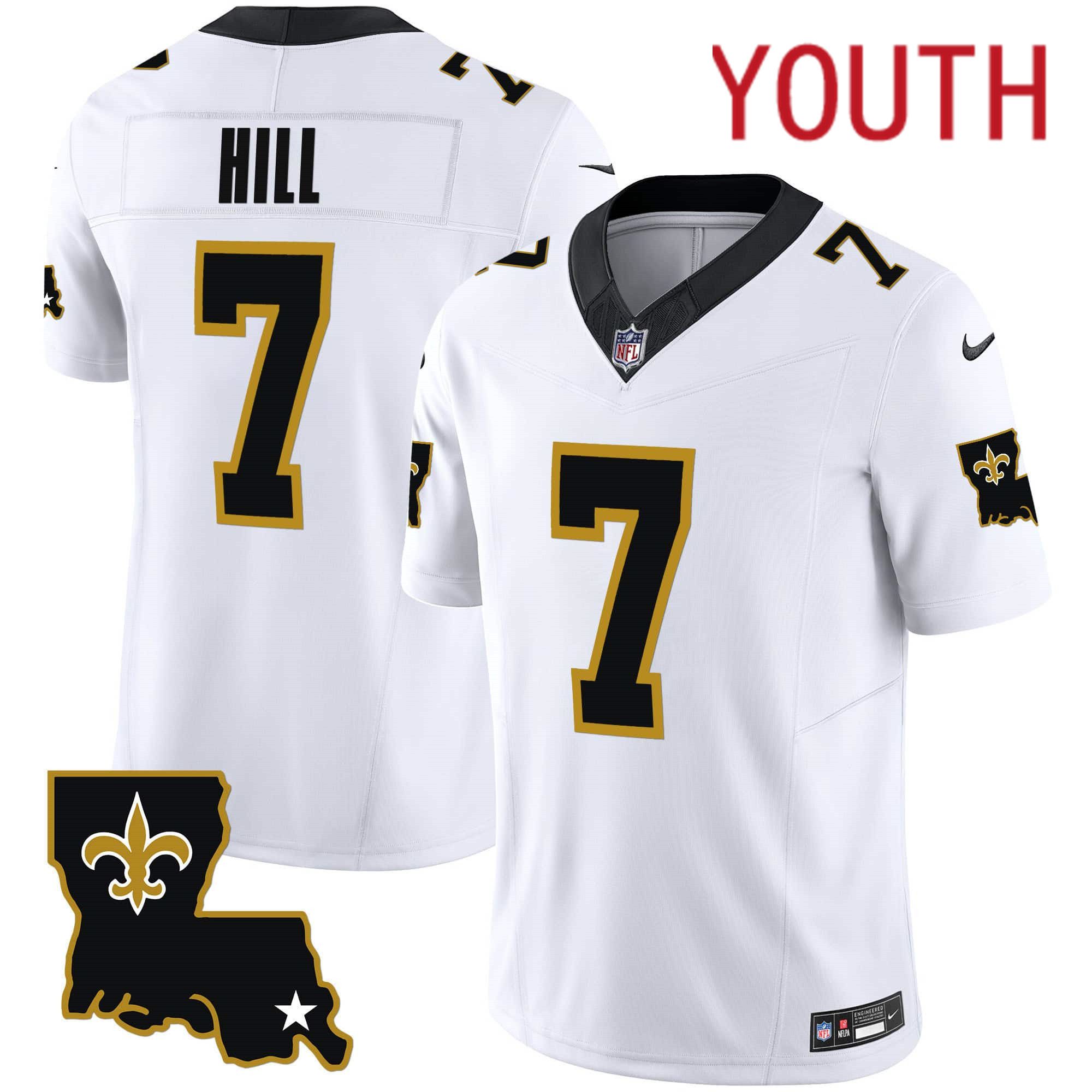 Youth New Orleans Saints #7 Hill White 2024 Nike 1987 Legacy Vapor Limited NFL Jersey